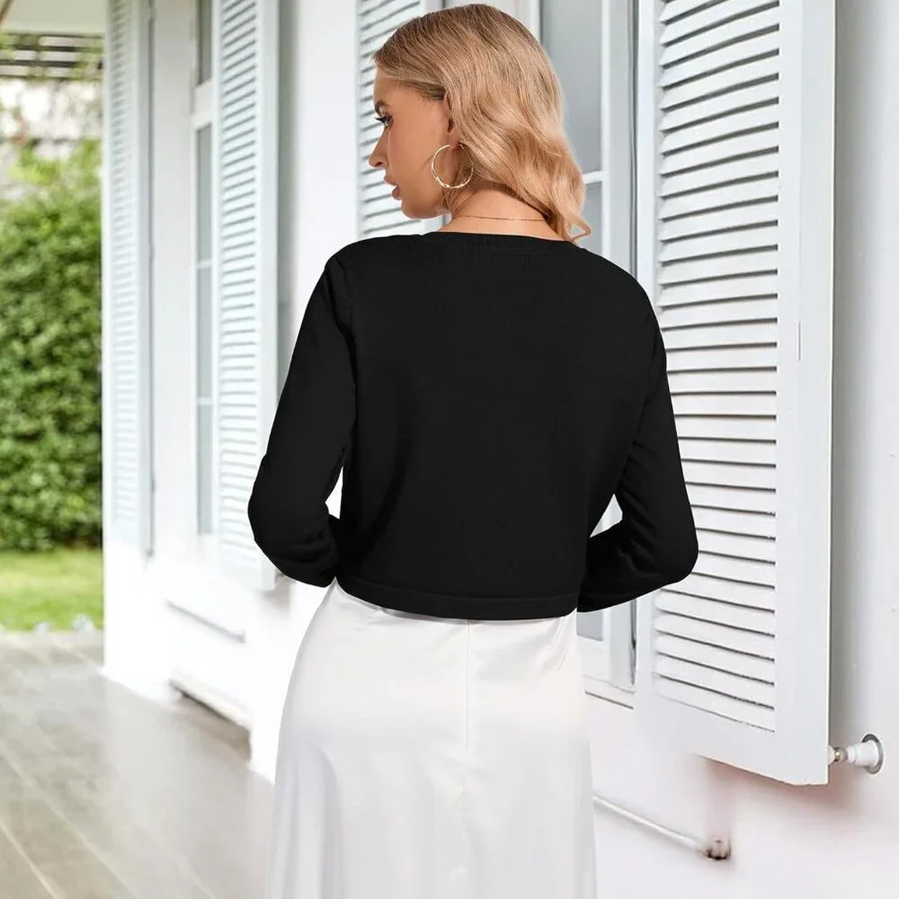 Women's Knit Cropped Open Front Cardigan Bolero Shrug for Dresses S-XL - Picture 2 of 5